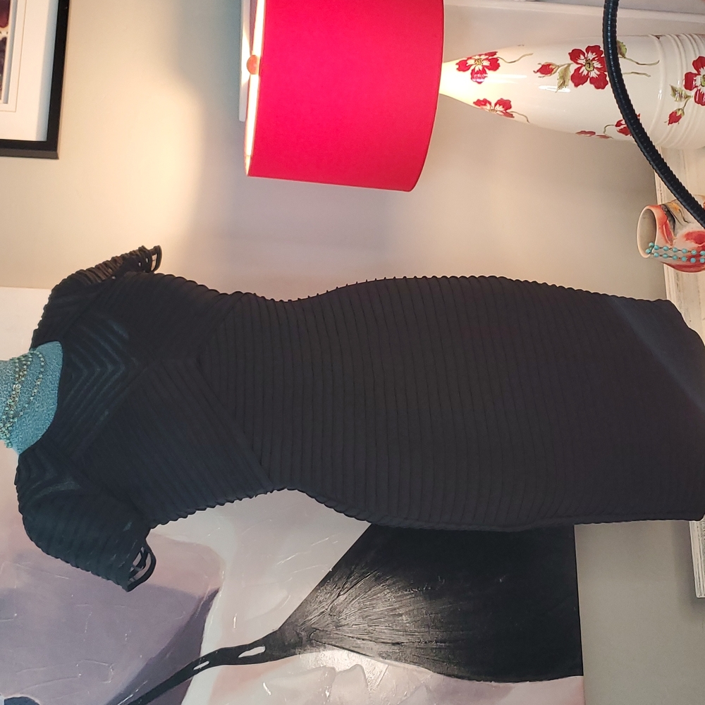 Calvin Klein Black Sheath Dress with Mesh Detailing